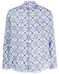 hellblaues Leinen Langarmhemd mit geometrischem Muster von PENINSULA SWIMWEA