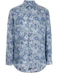 hellblaues Leinen Langarmhemd mit Paisley-Muster von Etro