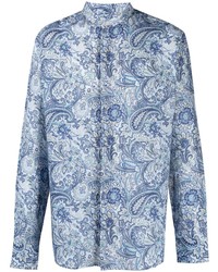 hellblaues Leinen Langarmhemd mit Paisley-Muster von Etro
