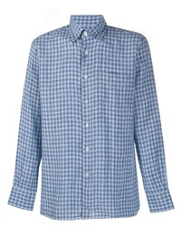 hellblaues Leinen Langarmhemd mit Vichy-Muster von Canali