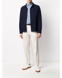 hellblaues Leinen Langarmhemd mit Vichy-Muster von Canali