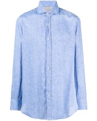 hellblaues Leinen Langarmhemd von Brunello Cucinelli