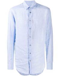 hellblaues Leinen Langarmhemd von Giorgio Armani
