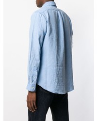hellblaues Leinen Langarmhemd von Ralph Lauren