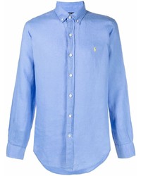 hellblaues Leinen Langarmhemd von Polo Ralph Lauren