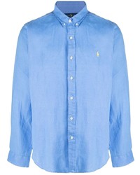 hellblaues Leinen Langarmhemd von Ralph Lauren Collection