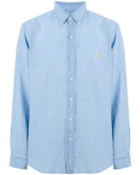 hellblaues Leinen Langarmhemd von Ralph Lauren