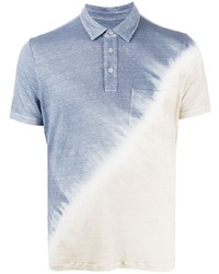 hellblaues Mit Batikmuster Leinen Polohemd