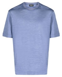 hellblaues Seide T-Shirt mit einem Rundhalsausschnitt von Zegna