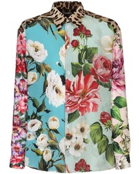 hellblaues Seidelangarmhemd mit Blumenmuster von Dolce & Gabbana