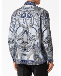 hellblaues Seidelangarmhemd mit Paisley-Muster von Philipp Plein