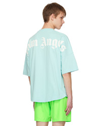 hellblaues Strick T-Shirt mit einem Rundhalsausschnitt von Palm Angels