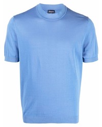 hellblaues Strick T-Shirt mit einem Rundhalsausschnitt von Drumohr