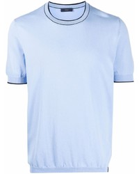 hellblaues Strick T-Shirt mit einem Rundhalsausschnitt von Fay