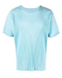 hellblaues Strick T-Shirt mit einem Rundhalsausschnitt von Homme Plissé Issey Miyake