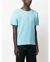 hellblaues Strick T-Shirt mit einem Rundhalsausschnitt von Homme Plissé Issey Miyake