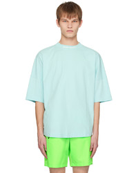 hellblaues Strick T-Shirt mit einem Rundhalsausschnitt von Palm Angels