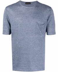 hellblaues Strick T-Shirt mit einem Rundhalsausschnitt von Roberto Collina