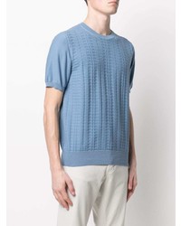 hellblaues Strick T-Shirt mit einem Rundhalsausschnitt von Canali