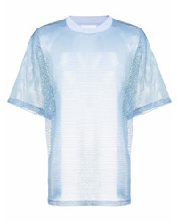 hellblaues T-Shirt mit einem Rundhalsausschnitt aus Netzstoff von Ami Paris