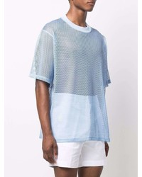 hellblaues T-Shirt mit einem Rundhalsausschnitt aus Netzstoff von Ami Paris