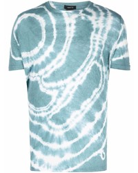 hellblaues Mit Batikmuster T-Shirt mit einem Rundhalsausschnitt von Avant Toi