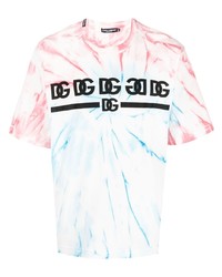 hellblaues Mit Batikmuster T-Shirt mit einem Rundhalsausschnitt von Dolce & Gabbana