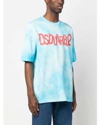 hellblaues Mit Batikmuster T-Shirt mit einem Rundhalsausschnitt von DSQUARED2