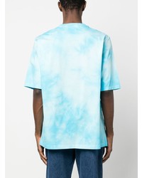 hellblaues Mit Batikmuster T-Shirt mit einem Rundhalsausschnitt von DSQUARED2