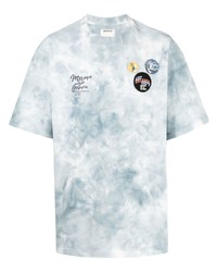 hellblaues Mit Batikmuster T-Shirt mit einem Rundhalsausschnitt von Musium Div.