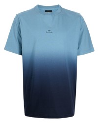 hellblaues Mit Batikmuster T-Shirt mit einem Rundhalsausschnitt von PS Paul Smith