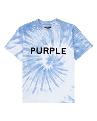 hellblaues Mit Batikmuster T-Shirt mit einem Rundhalsausschnitt von purple brand