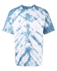 hellblaues Mit Batikmuster T-Shirt mit einem Rundhalsausschnitt von Stain Shade