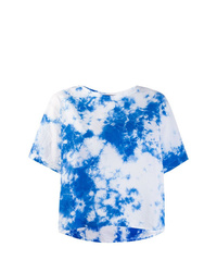 hellblaues Mit Batikmuster T-Shirt mit einem Rundhalsausschnitt von Suzusan