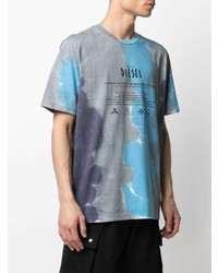 hellblaues Mit Batikmuster T-Shirt mit einem Rundhalsausschnitt von Diesel