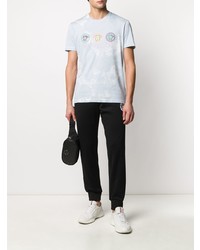 hellblaues Mit Batikmuster T-Shirt mit einem Rundhalsausschnitt von Versace