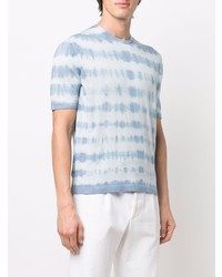 hellblaues Mit Batikmuster T-Shirt mit einem Rundhalsausschnitt von Malo