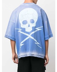 hellblaues Mit Batikmuster T-Shirt mit einem Rundhalsausschnitt von Domenico Formichetti