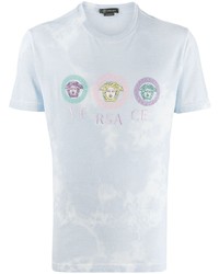 hellblaues Mit Batikmuster T-Shirt mit einem Rundhalsausschnitt von Versace