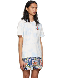 hellblaues Mit Batikmuster T-Shirt mit einem Rundhalsausschnitt von Carne Bollente