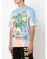 hellblaues Mit Batikmuster T-Shirt mit einem Rundhalsausschnitt von MARKET