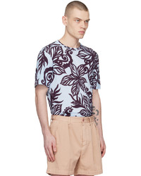 hellblaues T-Shirt mit einem Rundhalsausschnitt mit Blumenmuster von Dries Van Noten