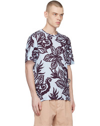 hellblaues T-Shirt mit einem Rundhalsausschnitt mit Blumenmuster von Dries Van Noten