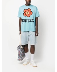 hellblaues T-Shirt mit einem Rundhalsausschnitt mit Blumenmuster von Kenzo