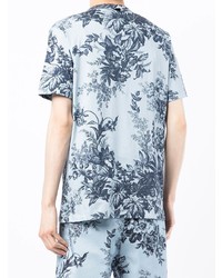 hellblaues T-Shirt mit einem Rundhalsausschnitt mit Blumenmuster von Erdem