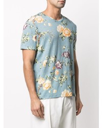 hellblaues T-Shirt mit einem Rundhalsausschnitt mit Blumenmuster von Etro