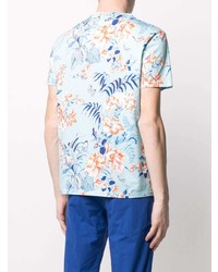 hellblaues T-Shirt mit einem Rundhalsausschnitt mit Blumenmuster von Etro