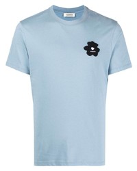 hellblaues T-Shirt mit einem Rundhalsausschnitt mit Blumenmuster von Sandro