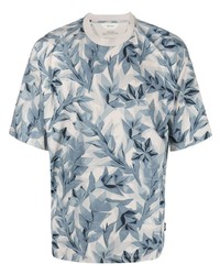 hellblaues T-Shirt mit einem Rundhalsausschnitt mit Blumenmuster von Zegna