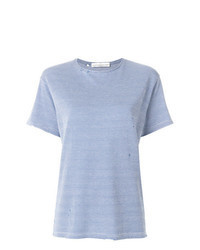 hellblaues T-Shirt mit einem Rundhalsausschnitt mit Hahnentritt-Muster